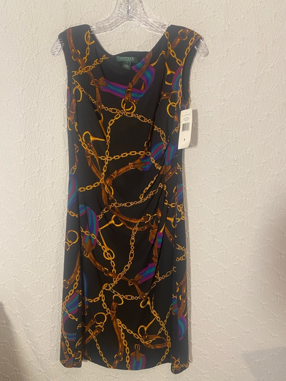 Lauren Ralph Lauren Black Chain-Print Sleeveless Dress fully lined Size 8 Grace